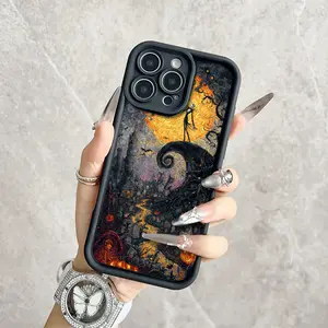 Halloween Nightmare Gothic Moon Pumpkin Pattern Printed Case for iPhone 17 Pro Max 16 15 14 13 12 11 XR XS Plus Soft TPU Shockproof Protective Aesthetic Phone Cover