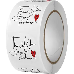 500 count 1 inch Thank You for Your Purchase Labels with Red Heart Small Business Retail Store Envelope Seals Stickers for Packing Wraps -  (White)