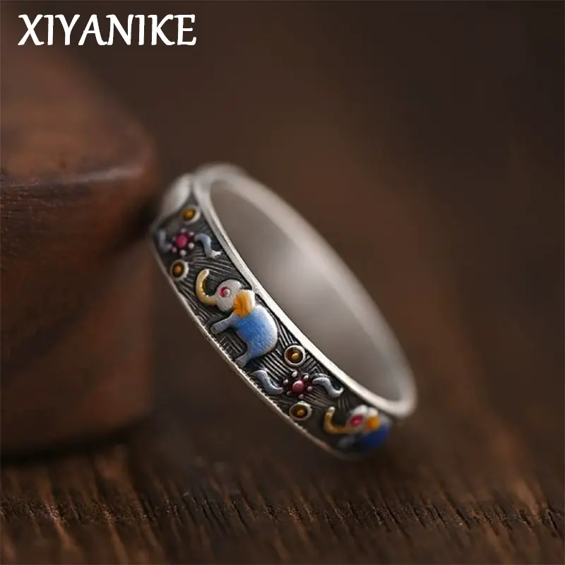 Simple Enamel Colorful Elephant Animal Open Rings For Men Women Hip Hop Fashion New Jewelry Gift Party Rock anillos