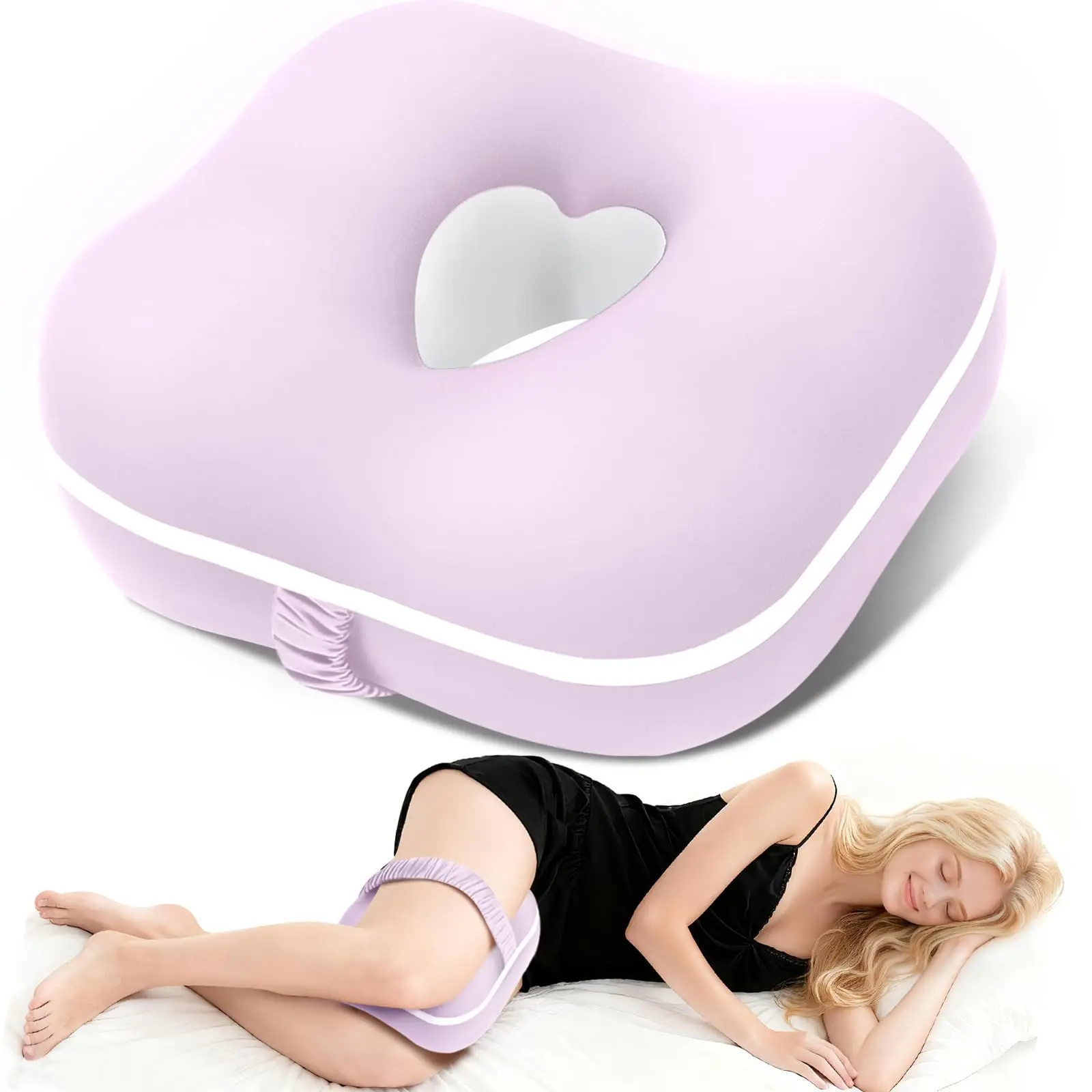 knee  pillow,Memory Foam Knee Pillow for Side Sleepers, Supportive Leg Pillow with Heart Cutout Design and Adjustable Strap, Contoured Between Knees Pillow for Side Sleeping, Alignment Support
