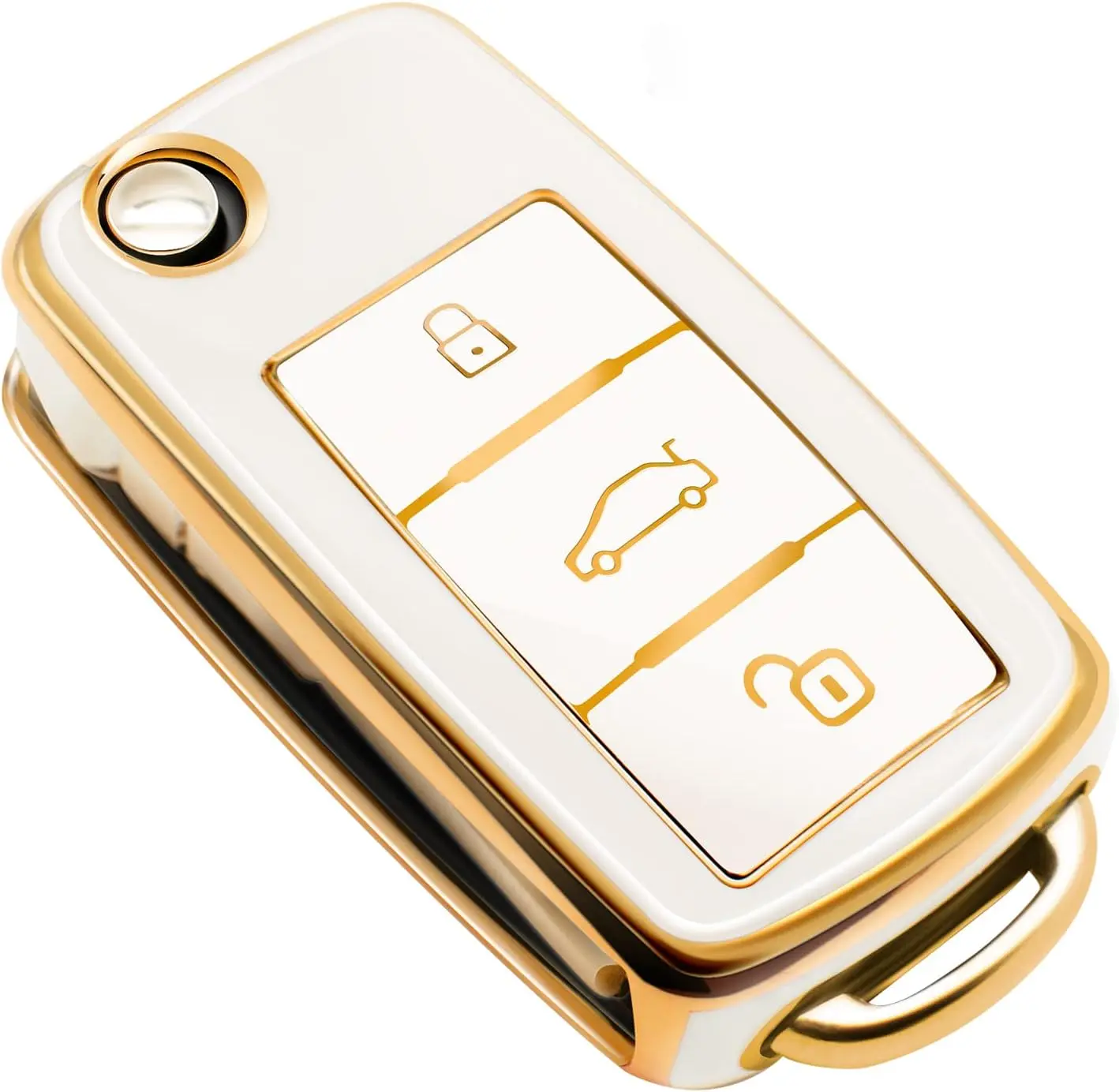 Key Fob Cover Compatible with VW Volkswagen Atlas Golf GTI Jetta Passat Tiguan Touareg Beetle Flip 3 Buttons TPU Remote Keyless Key Fob Case Protection Shell Accessories, WhiteGift.