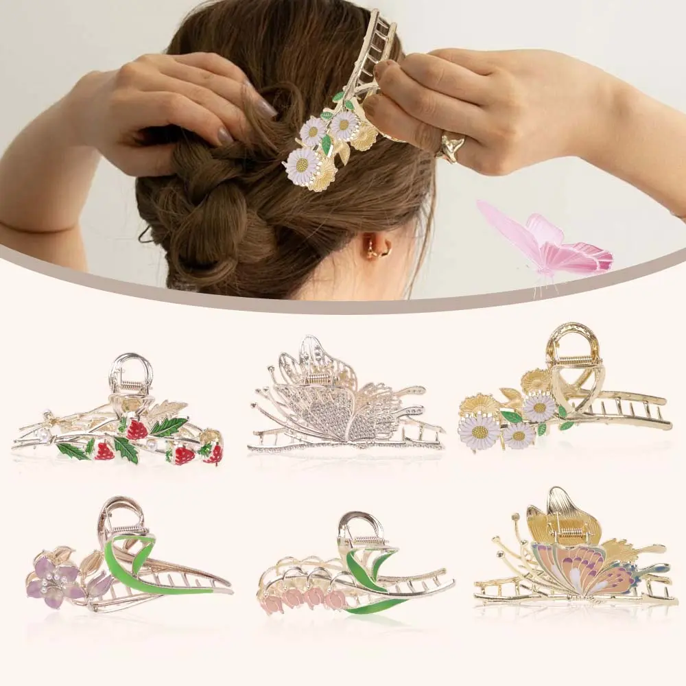  6pcs Women’s Large Non-Slip Strong Metal Hair Clips - Elegant Butterfly & Floral Design Hair Accessories for Thick Hair, Secure Hold for Braids Buns Updos, Hair Clips for Styling, Sophisticated Style, Intricate Designs, Braid Accessories, Fashion Lovers