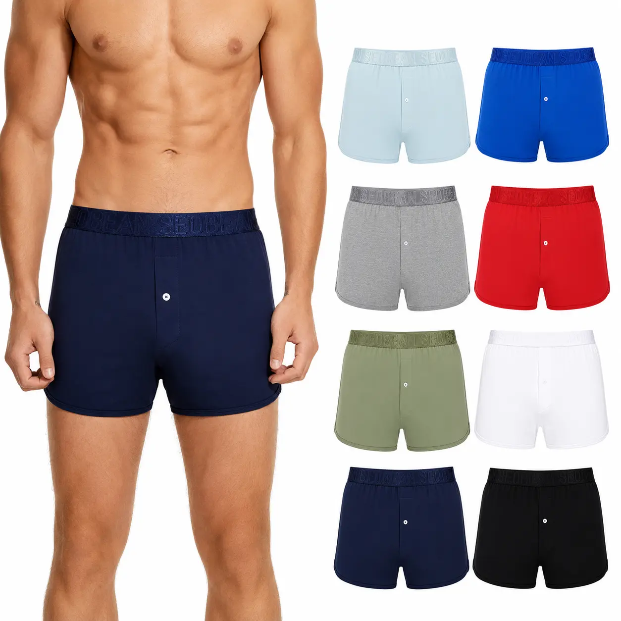 SEOBEAN Men’s Boxer Shorts, Soft Breathable Loose Fit Underwear with Stretch Waistband & Button Fly, Lightweight Lounge Sleep Shorts for Men, Solid Colors -230505