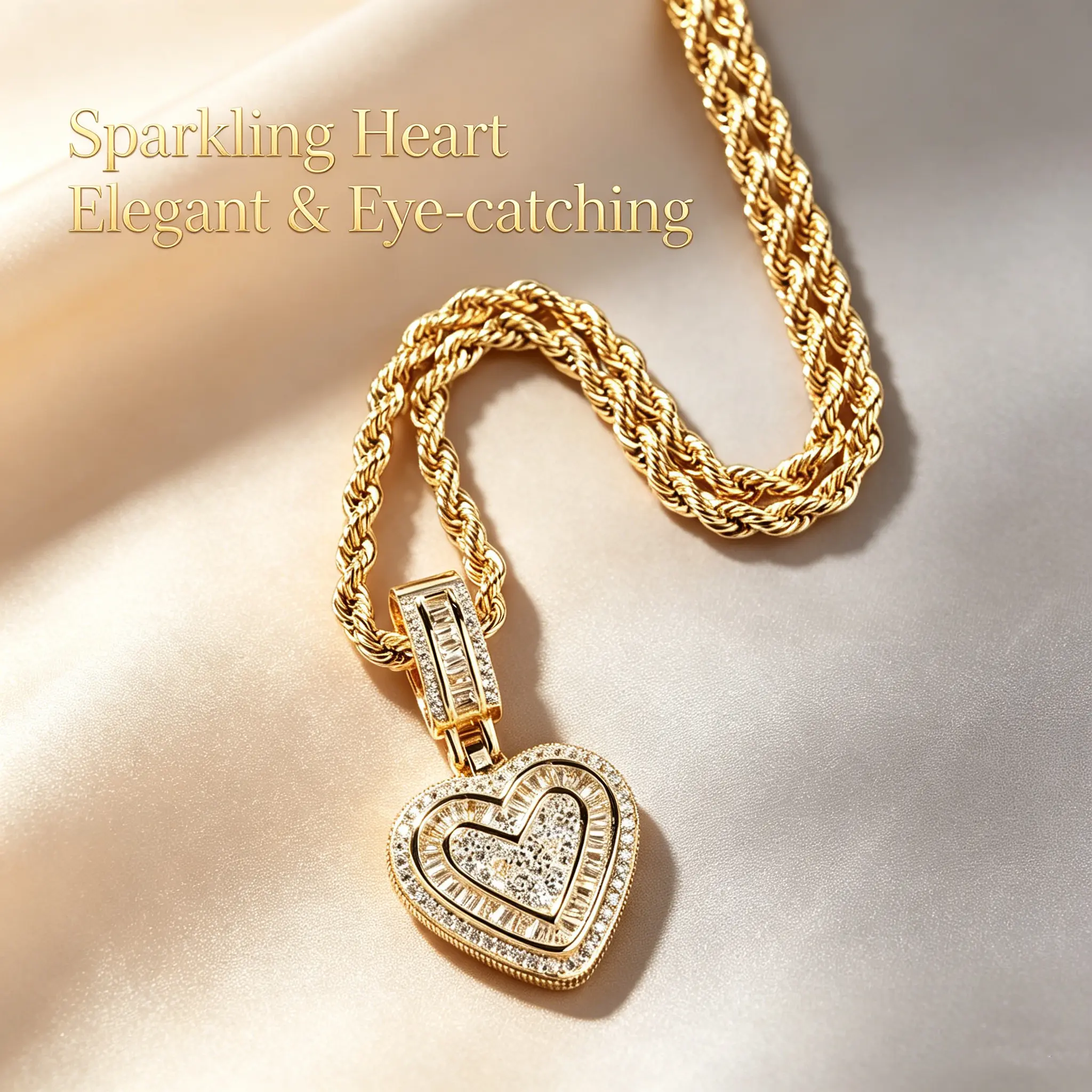 2026 Golden (14K gold plated) and hip-hop-style sparkling heart-shaped necklace paired with a 20-inch stainless steel chain symbolizing love Perfect for holiday gifts presents for girlfriends and wives, and suitable for wearing at parties and other events