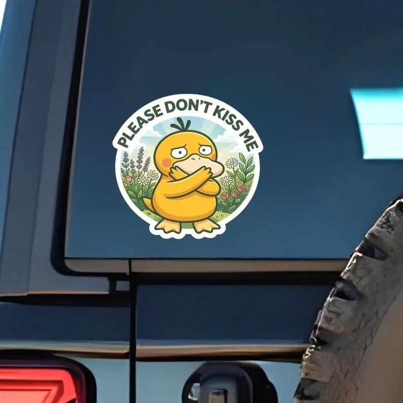Psyduck “Please Don't Kiss Me” Poke Poke Sticker | Vinyl waterproof sticker | Gift Game lovers for Tumble, Car