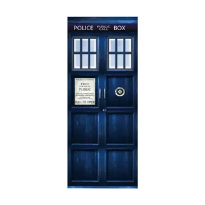 Door Sticker Mural Peel and Stick Wallpaper Waterproof & Removable Door Decals, Police box Blue door Design 77x200cm\30.3x78.7inch,ideal for bedroom living room Door decoration,(2-piece set)