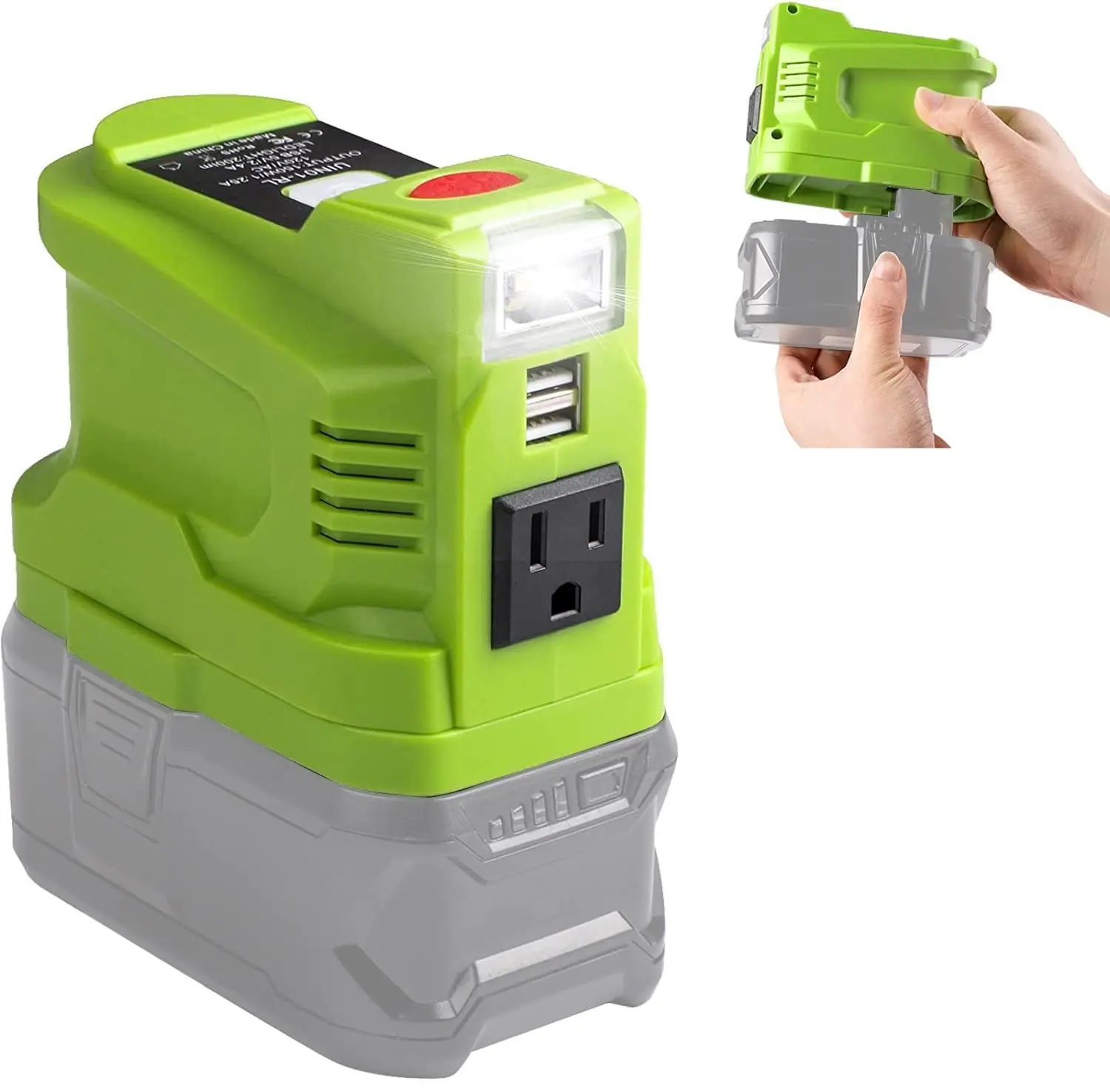 150W 18V Lithium Battery-Powered Inverter Generator - 2 USB Ports, 110V-120V AC Supply, 200LM LED Light with Flashing Function, USB Cable for Outdoor Camping (Battery Not Included)