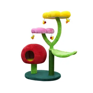 Catry 5-Level 40" Colorful Garden Style Cat Tree with Flower Perches, Leaf Hammock, Fruit Condo, Natural Sisal Scratching Post, Bee Toys, Parts Replaceable