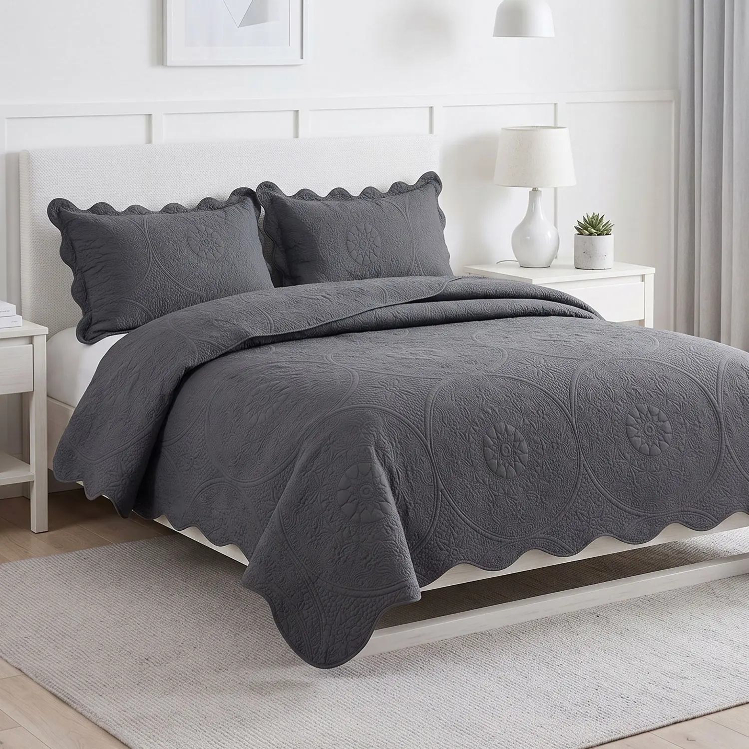 Knitin Quilted Bedspread Set 3 Pc Floral Pattern - Reversible Microfiber Coverlet with Pillow Shams Summer Bedding Set - Lightweight Embossed Design Soft and Skin Friendly Bedspread - Available in Twin/Queen/King Size - #Summerbedding