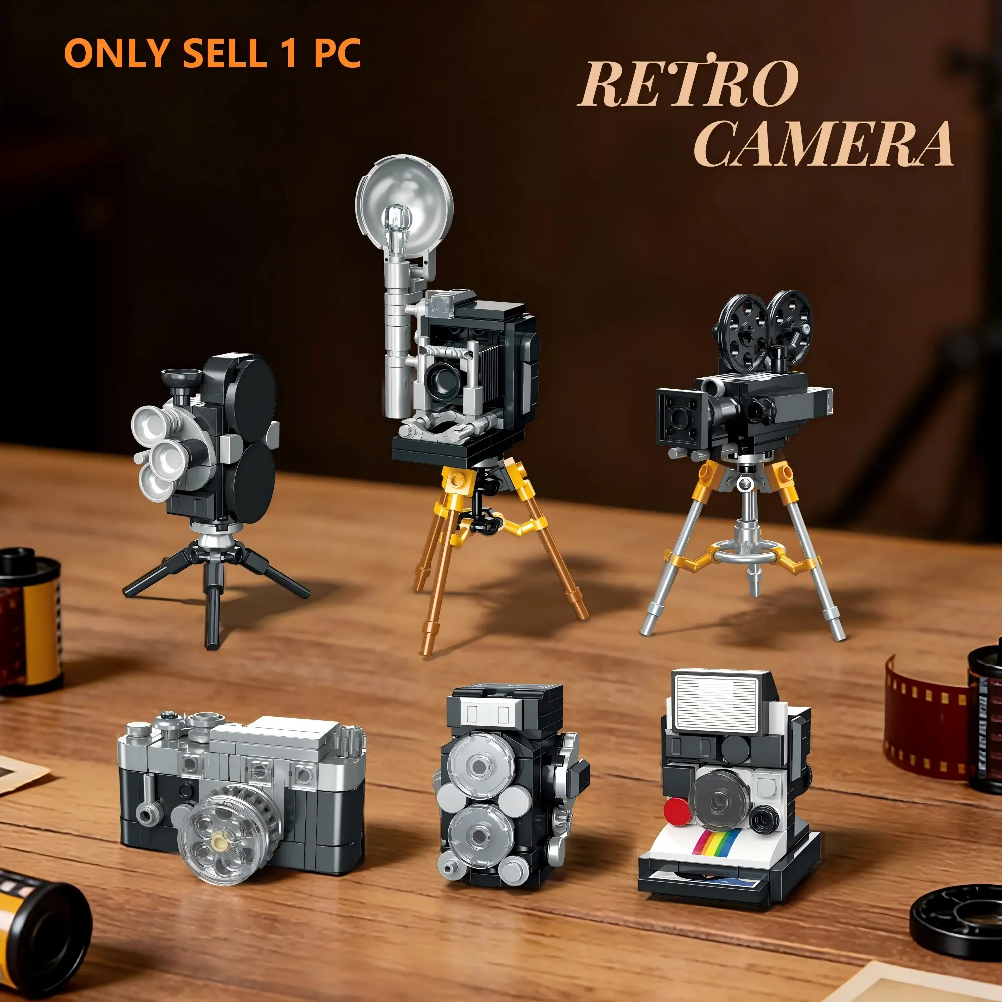 Vintage Camera Building Blocks Series, Small Bricks Compatible with Big Brands, Desktop Collectible Display, 3D Camera Model Gift, Model Kit, STEM Building Blocks, Diy Building Model, Building Blocks Set