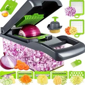 14-in-1 Vegetable Chopper and Onion Slicer, Mandolin Slicer with Container, Multi-Functional Food Dicer