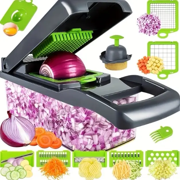 14-in-1 Vegetable Chopper and Onion Slicer, Mandolin Slicer with Container, Multi-Functional Food Dicer