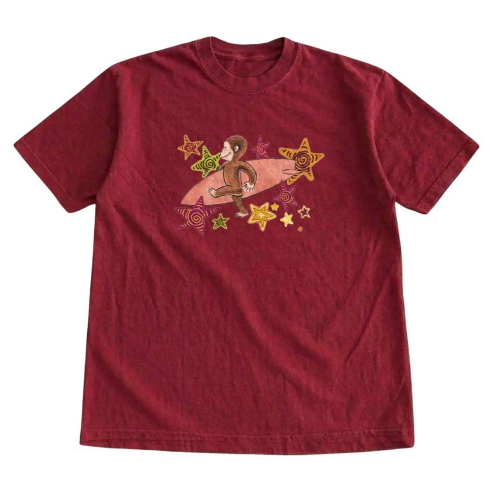 The Vintage Surfing Monkey Shirt, Y2K Beach T-Shirt, Retro Surf Animal Graphic Tee, Gift for Men, Gift for Women, Crew Neck T-shirt, Trending T-shirt