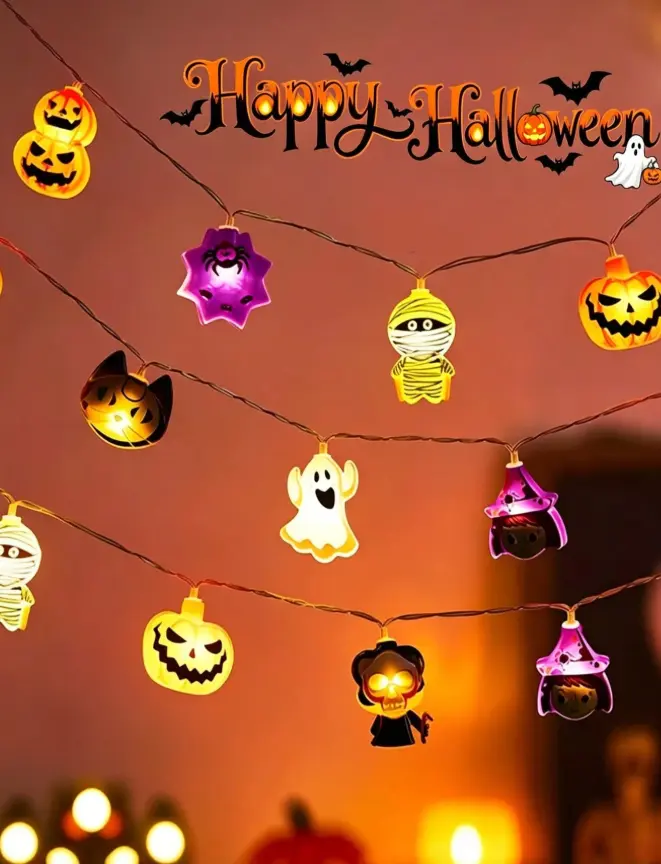1PC Halloween LED String Lights – Battery Operated Window & Home Decoration, Waterproof Halloween Fairy Lights, Spooky Haunted House Hanging Decor for Bedroom, Party, Fireplace, Indoor & Outdoor Festive Lighting