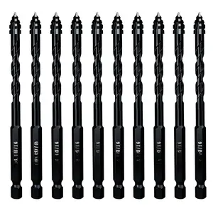 10 count Black 3/16" Upgraded 4-Flute Serrated Carbide Masonry Drill Bit Set, 5mm Serrated Concrete Drill Bit for Plastic Glass Brick Cement Tile Marble .