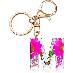 Initial Letter Butterfly Flower Pink Keychain Birthday gifts for Women Girl Backpack Wallet Car Key Cute Bling Keychain