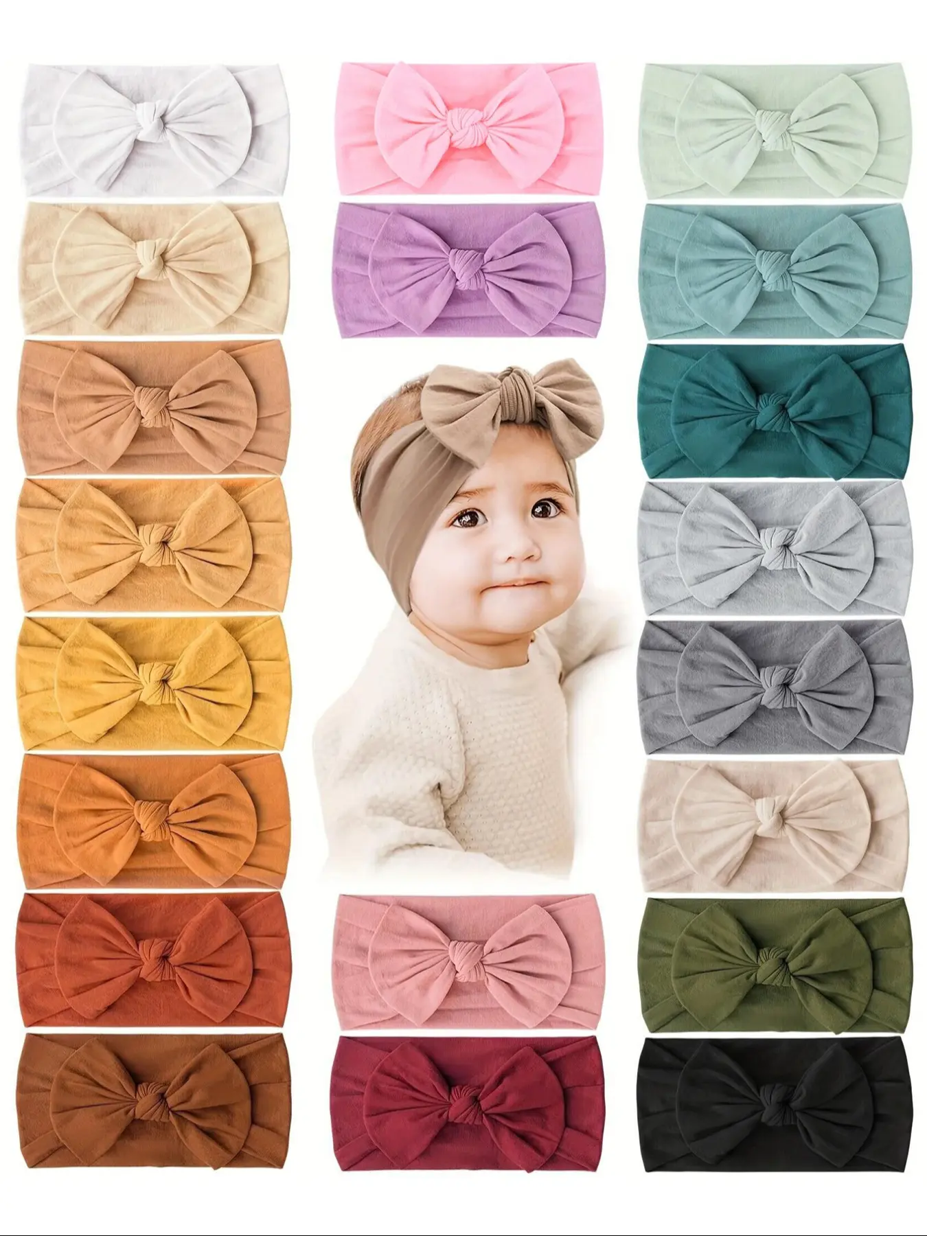 20-Piece Random Pack Cute Baby Nylon High Elastic Bow Headbands, Soft Comfortable Hair Bands, Warm Headband Set, Toddler Hairband, Toddler Headbands
