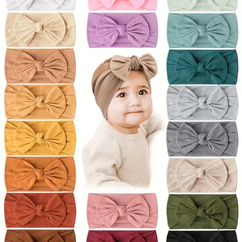 20-Piece Random Pack Cute Baby Nylon High Elastic Bow Headbands, Soft Comfortable Hair Bands, Warm Headband Set, Toddler Hairband, Toddler Headbands