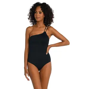 Island Goddess Lace Back One Shoulder One Piece - Black - FINAL SALE