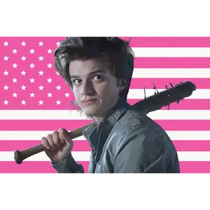 TV Stranger Things Tapestry Steve Harrington Pink American Flags For Wall Decor, Joe Keery Creel Indoor Wall Tapestries, Room Decor, One Side Polyester Wall Flag