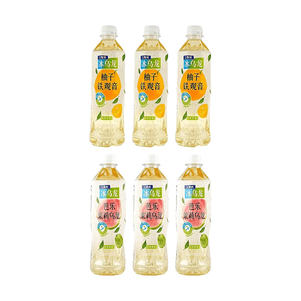 6 Pack SUNTORY Chinese Tea Combo - Ice Oolong Pomelo Tieguanyin + Guava Jasmine Oolong 16.9 fl oz Each, 0 Sugar