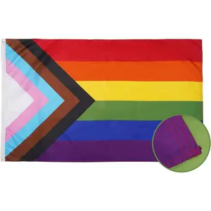 Progress Pride Rainbow Flag 3x5 ft- LGBT Community Gay Pride Lesbian Transgender Bisexual Flags Banner Fade Resistant for Indoor Outdoor Decoration Geometric Decoration Geometric