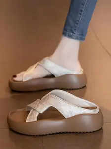 Summer New Traditional Cross Strap Thick Sole Sandals, Soft Elastic Platform Heel, Outdoor Anti-Slip Retro Casual Shoes