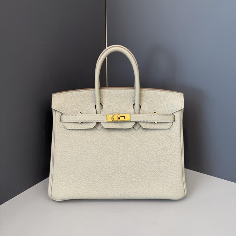 Pre-owned HERMÈS Leather tote bags Hermes Birkin 25 Togo 80 Pearl Grey (tz020226a2)