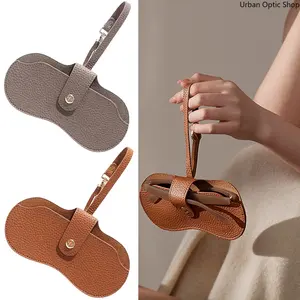 Magnetic Glasses Case - Slim Leather Sunglasses Pouch Holder - Portable Travel Eyewear Organizer with Lanyard