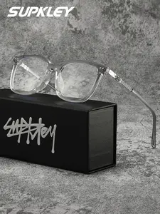 SUPKLEY  Casual Full Rim Men's Glasses, Square Large PC Frame, Fashion Decoration, Blue Light Blocking Clear Lenses, All Seasons, Anti Blue Glasses