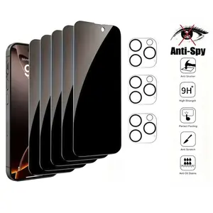 5 pieces+3 lens 8in1 Pack Privacy Screen Protector Tempered Glass Anti Spy+Scratch-resistant full coverage camera lens protection Compatible For iPhone 17 16 15 14 13 16e Plus Air Pro Max