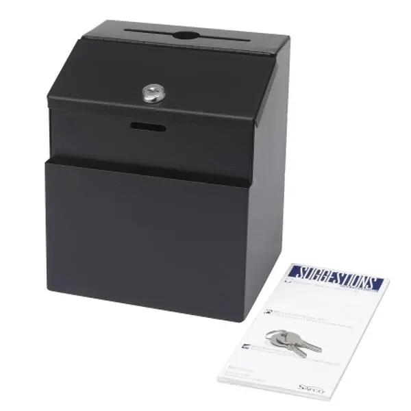 Safco Mountable Locking Suggestion Box Set, 4.75" x 0.125" in Black, Office Desk Organizer Accessory for Wall Mount & Secure Storage