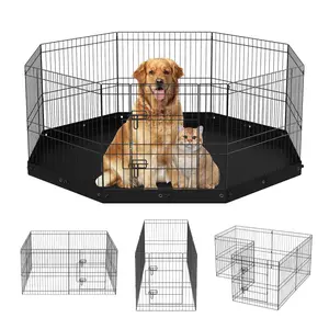 【Mother's Day Gift】Dog Playpen, 8 Panels Foldable Metal Dog Exercise Pen with Bottom Pad, 24" H Pet Fence Puppy Crate Kennel with Ground Stakes, Indoor Outdoor Dog Pen for Small Medium Pets, for Camping, Yard