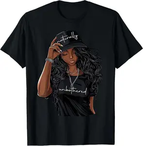100%cotton Naturally Unbothered African American Sassy Black Women Girl T-Shirt Top Vintage