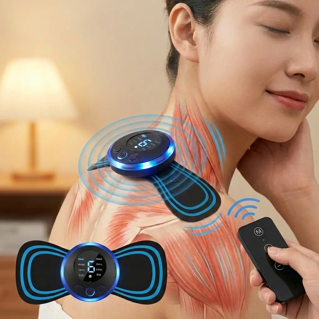 【Deals For You】Tiktok 2026 USB Rechargeable Vibratory EMS  Shoulder & Neck Massager for Muscle Relaxation, 8 Modes, 19 Levels, Independent Remote Control, Home & Office Use, Mini Gifts, Vibratory Massager