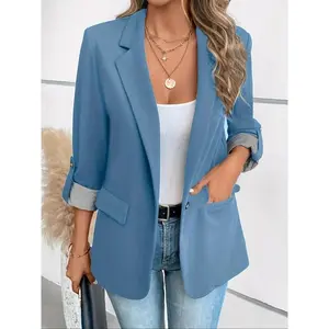 Women’s striped trim single-button blazer, elegant long-sleeve outerwear for work, office, and business, ladies’ clothing for all seasons, womenswear, blazer jacket