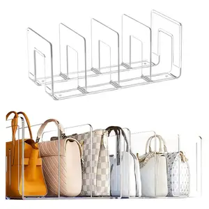 Clear Plastic Purse Handbag Organizer 4 Sections Bag Closet Shelf Divider Purse Display Stand Handbag Storage Organizer Holder Racks Boxes