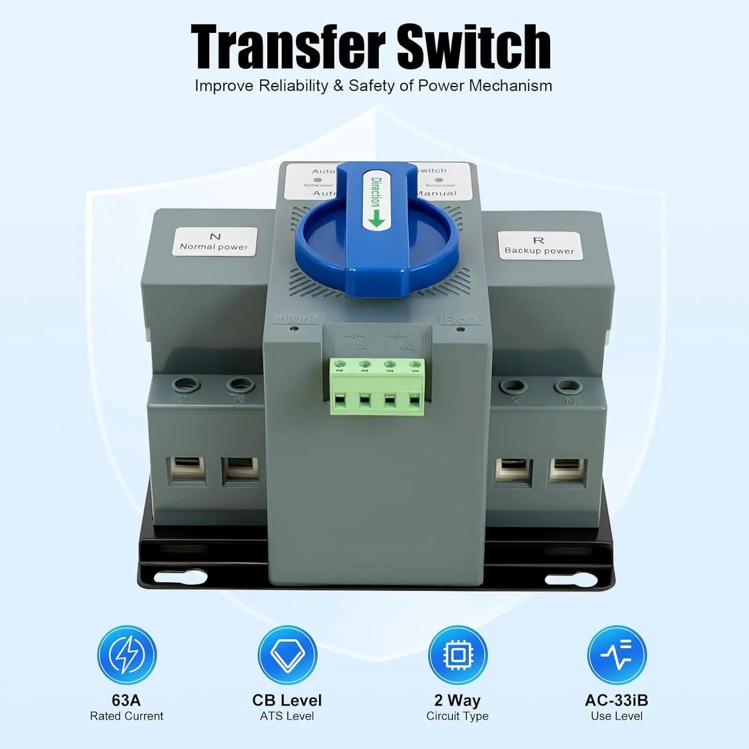2P 63A Dual Power Automatic Transfer Switch GCQ2-63/2 AC110V Plastic & Red Copper for Home Hotels Schools Restaurants Banks Hospitals Shopping Malls