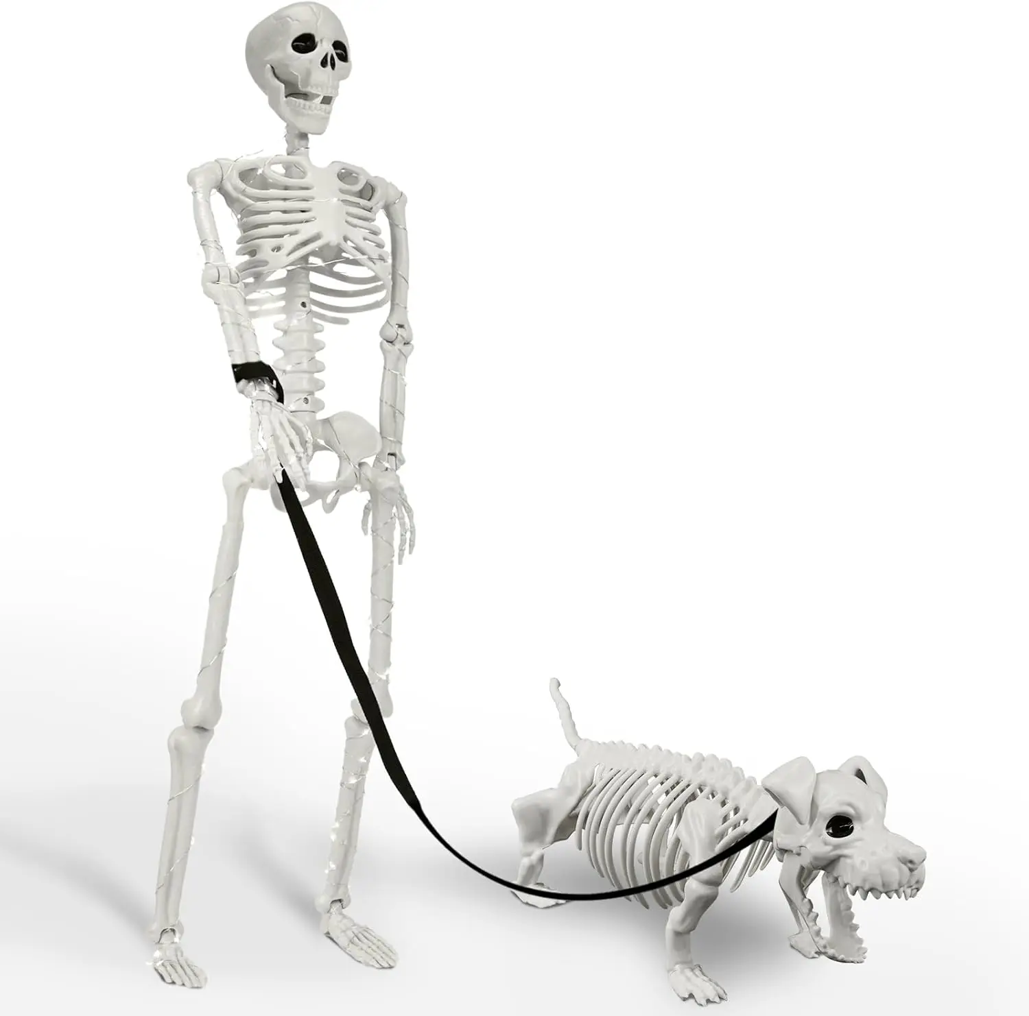 Lighted Human & Dog Skeleton Halloween Decorations Outdoor/Indoor - 36 Inch Realistic Full Body Movable Posable Skeleton Spooky Halloween Decor for Garden Yard Porch Party Haunted Graveyard