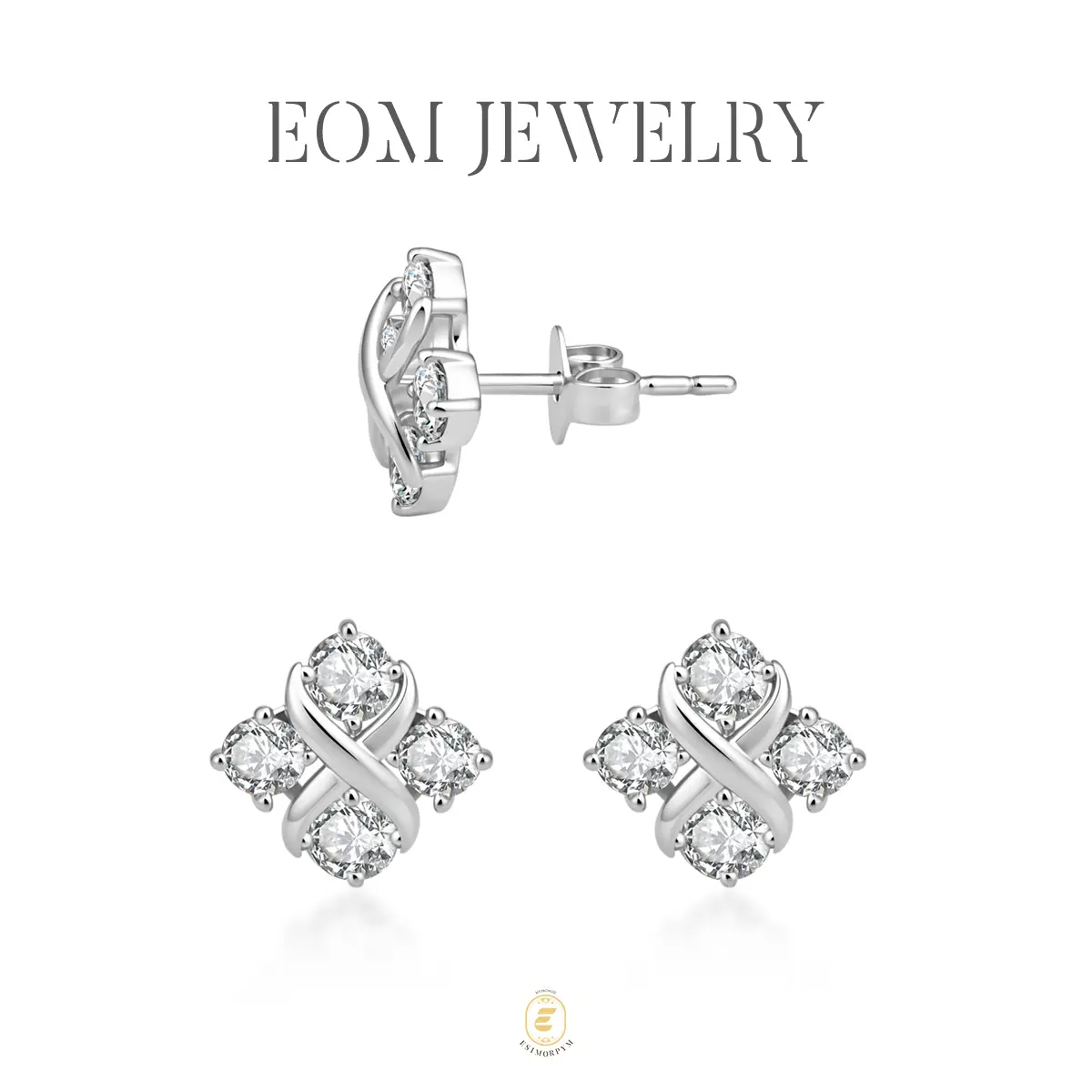 Moissanite Infinite Romance Four Stone Stud Earrings Silver-Plated Jewelry for Women Wedding Engagement Anniversary Valentine's Day Birthday Gift for Her Daily Wear
