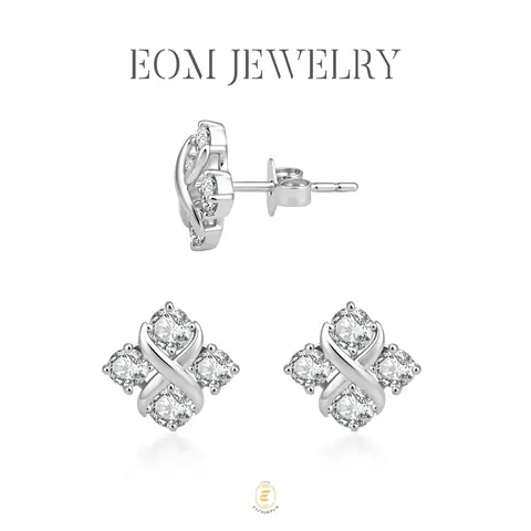Moissanite Infinite Romance Four Stone Stud Earrings Silver-Plated Jewelry for Women Wedding Engagement Anniversary Valentine's Day Birthday Gift for Her Daily Wear