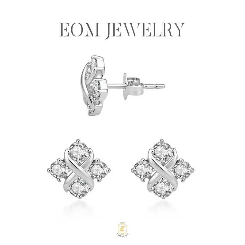 Moissanite Infinite Romance Four Stone Stud Earrings Silver-Plated Jewelry for Women Wedding Engagement Anniversary Valentine's Day Birthday Gift for Her Daily Wear