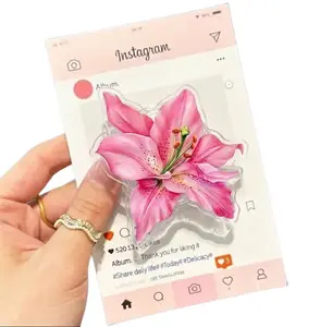 Lily and Hibiscus Phone Grip, Pink Floral Phone Stand, Cute Pink Lily and White Hibiscus Accessory, Tropical Flower Popsocket, Trendy Botanical Nature Gift, Girlie Flower Griptok