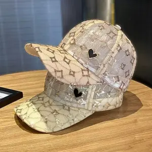 Women's Mesh Baseball Cap - Korean Style Sequin Love Design, Breathable Sun Protection, Trendy Hollow Beanie Hat for Outdoor Sports & Daily Wear, Unisex Hats for Women