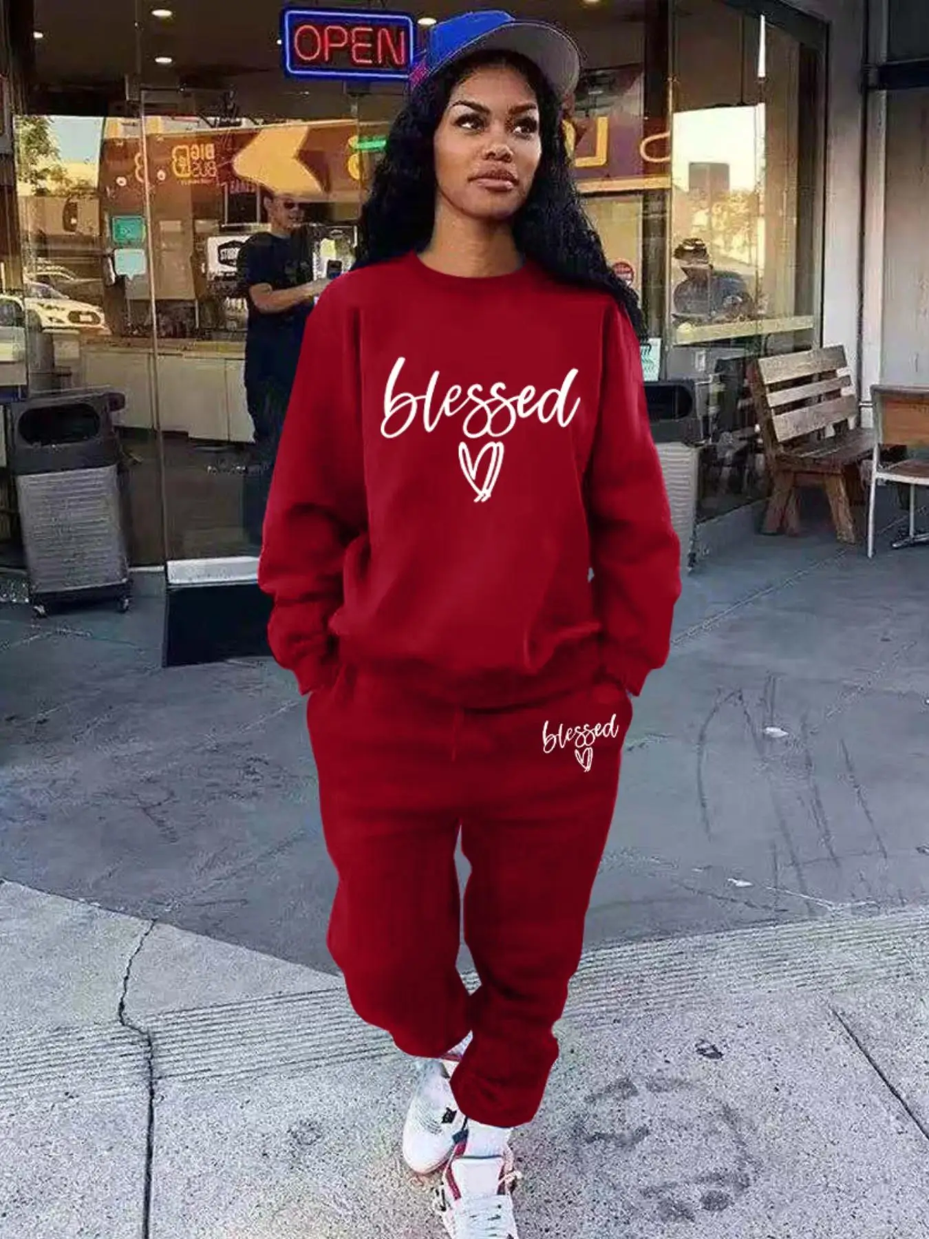 Women's Letter Print Sweatshirt & Pocket Sweatpants Suits Set, Soft Long Sleeve Pullover & Jogger Pants, Two-piece Outfits, Comfort Womenswear, Spring