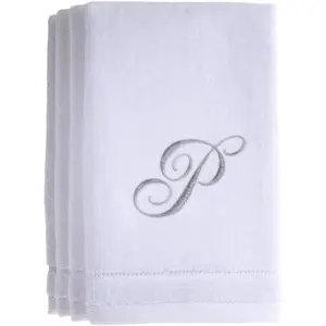 Monogrammed Towels Fingertip, Personalized , 11 x 18 Inches - Set of 4-  Embroidered Towel - Extra Absorbent  Cotton- Soft Velour Finish - For Bathroom/ Kitchen/ - Initial P (White)