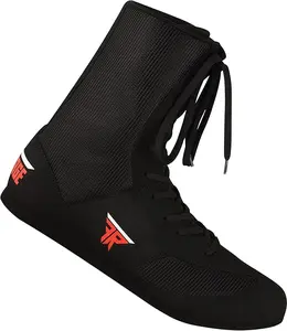 FISTRAGE High-Top Leather Boxing Shoes for Adults - Lightweight Black Design with Training Mesh, Suitable for Genuine Boot Use