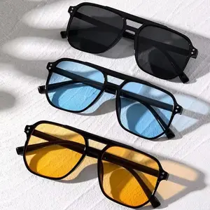 3PCS Vintage Square Sunglasses for Men & Women, Big Brand Designer Unisex Sun Glasses with UV400 Protection, Black Lens Stylish Shades Set for Male & Female