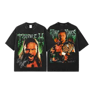 Triple H King Of Kings Premium Acid Washed Cotton T-Shirt, The Game Wrestling Legend Graphic Tee, Vintage WWE Inspired Shirt, Attitude Era Champion Fan Apparel, Retro Wrestling Streetwear Tee, Unisex Gift For Wrestling Fans
