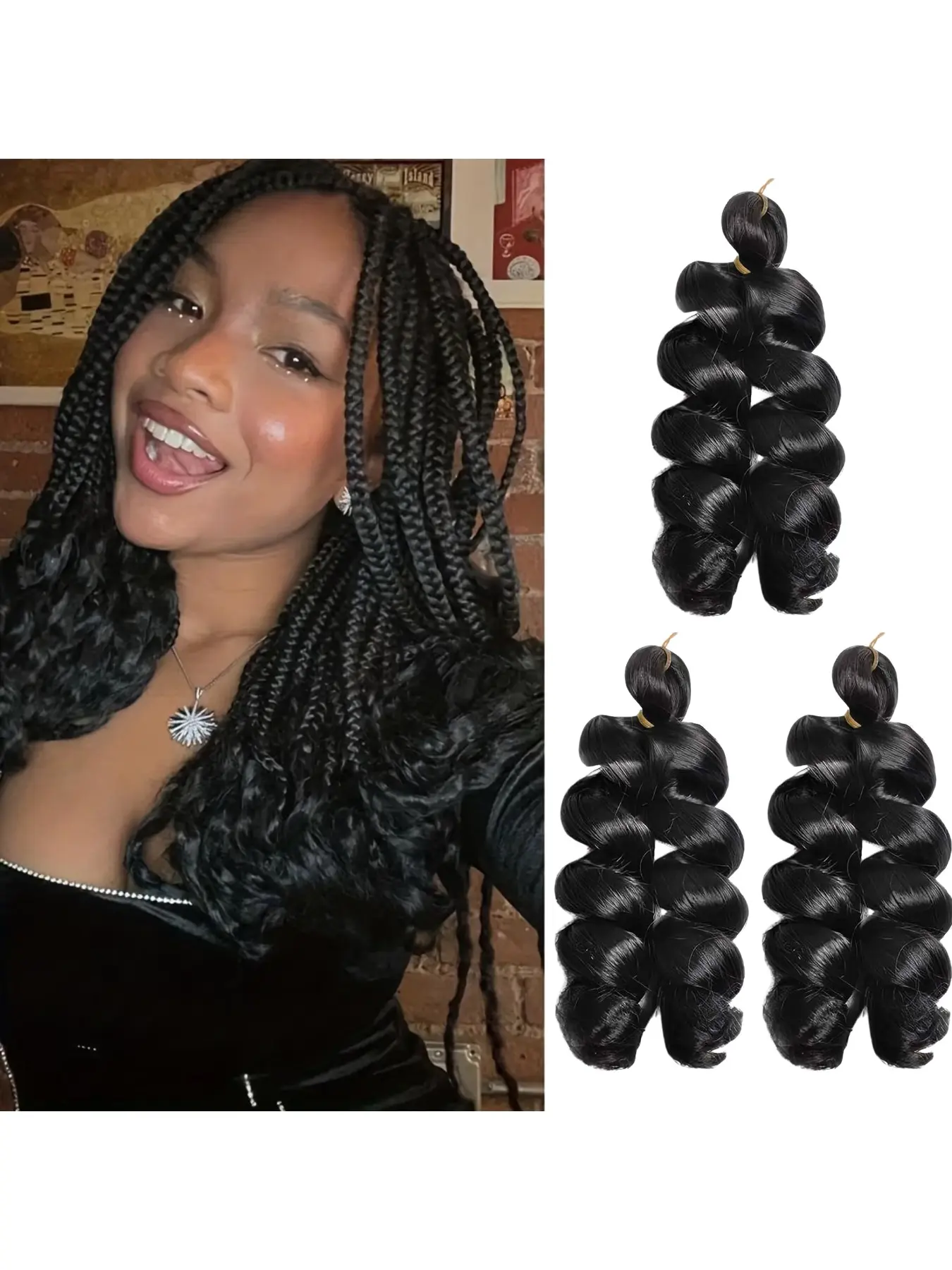 Three-Pack Short Hooked Synthetic Hair Extensions, Crochet Hair Extension, Wavy Spiral Curl, Elastic Wave Clip-In Wig Pieces, Ideal for Daily Wear, Women's Hairstyles